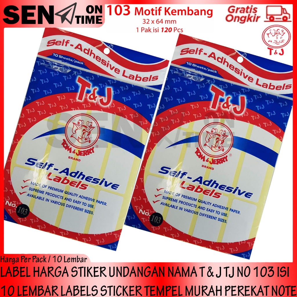 

STICKER LABEL TJ T & J NO 103 LABELS HARGA TOM JERRY STIKER UNDANGAN NAMA ISI 10 LEMBAR TEMPEL MURAH PEREKAT NOTE TIPE EX TIPEX KERTAS NEMPEL LEBEL LEBELS POLOS TULIS TEMPELAN ALAT PERLENGKAPAN STATIONERY FOTOCOPY