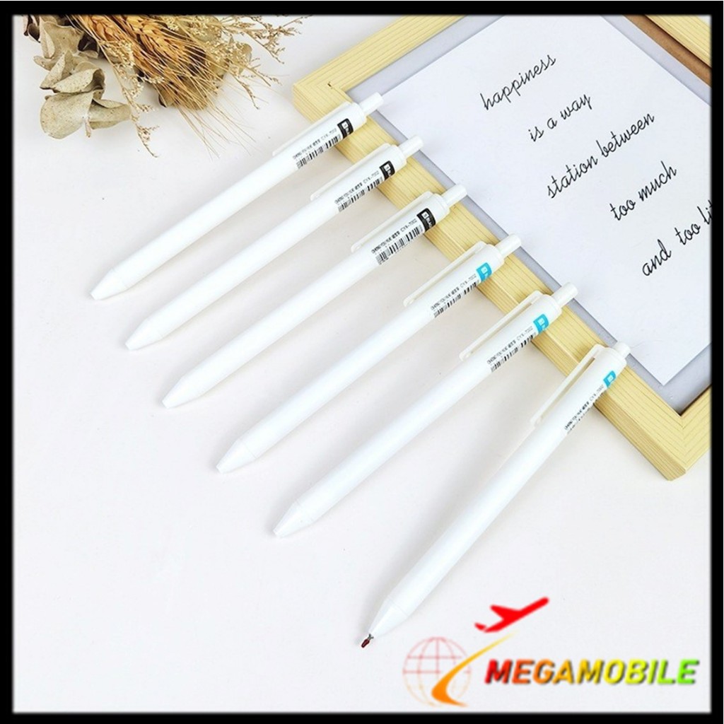MM - Pena Cetekan Polos Putih Pena Gel 0.5mm Pulpen Warna Tinta Hitam Biru Alat Tulis Sekolah Kantor