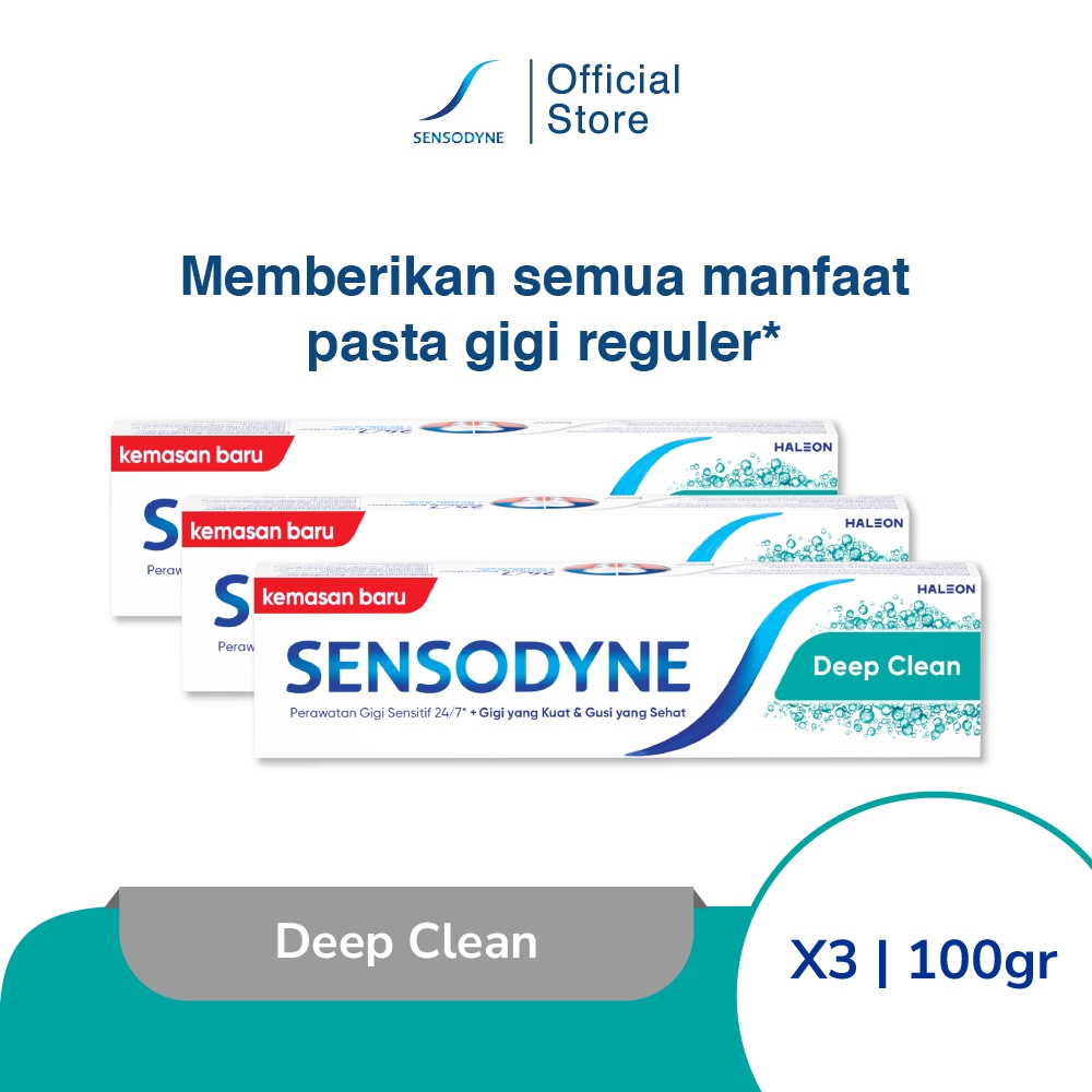 Sensodyne Toothpaste Pasta Gigi Sensitif Bersih Menyeluruh Deep Clean 3x100gr [TRIPLEPACK]