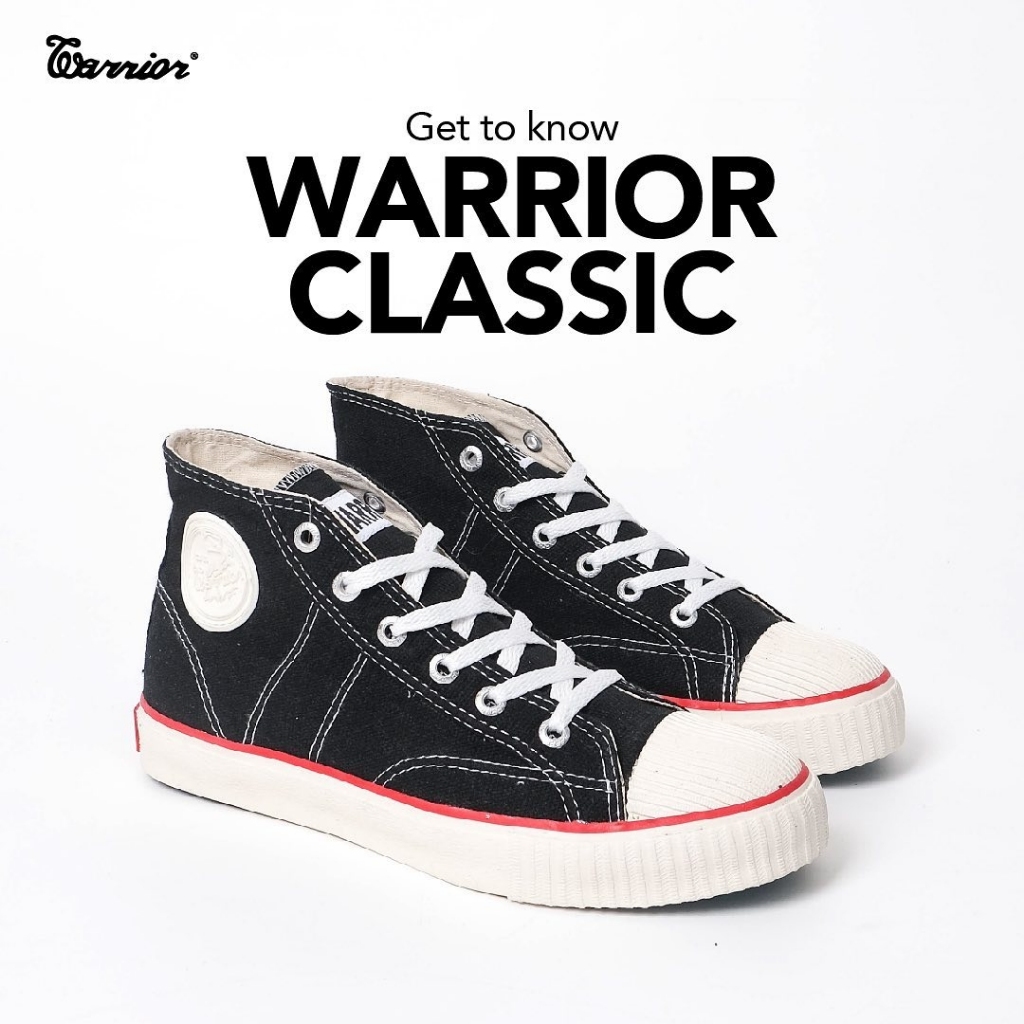 Sepatu Warrior Classic Dilan HC Black White  - Sepatu Warrior Hitam Klasik HC BW - Warrior Shoes