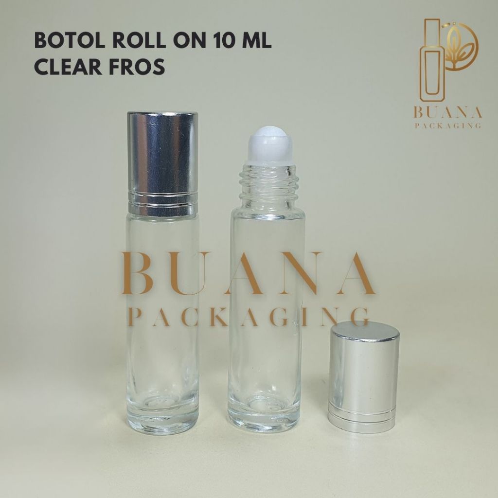 Botol Roll On 10 ml Clear Original Tutup Stainles Silver Shiny Garis Bola Plastik Putih / Botol Roll On / Botol Kaca / Parfum Roll On / Botol Parfum / Botol Parfume Refill / Roll On 10 ml