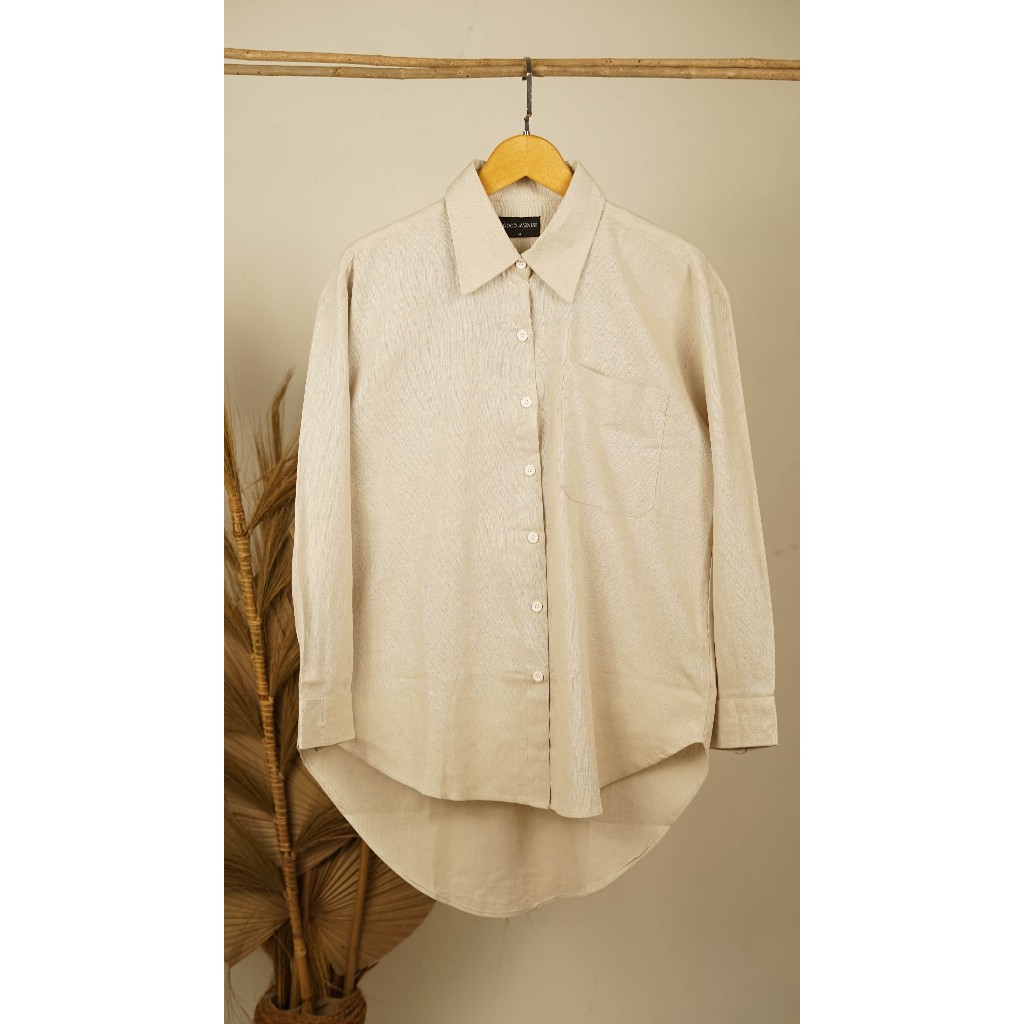 (LANA) KEMEJA / BAJU WANITA KATUN LINEN OVERSIZE CREAM