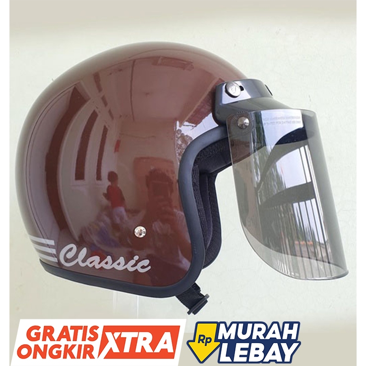 Helm Bogo Classic Coklat Glossy Polos SNI Pria/Wanita Helm Termurah