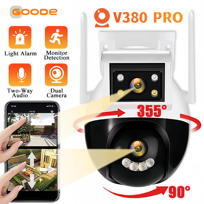 GOODE V380 PRO Outdoor CCTV Dual Lens HD 4MP Connect to Cellphone With WiFi Kamera Waterproof PTZ IP Camera