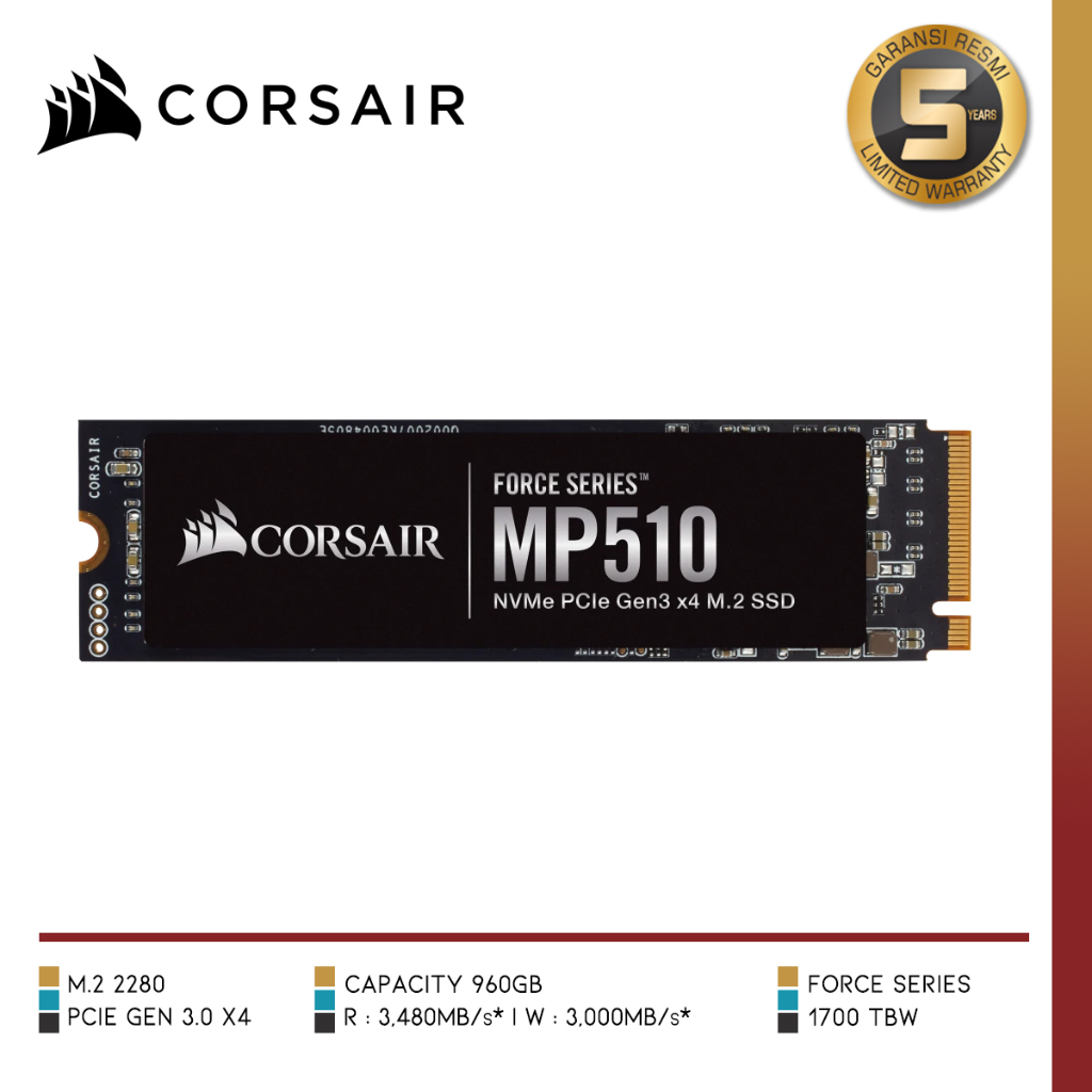 SSD CORSAIR - CSSD-F960GBMP510 MP510 960GB M.2 NVMe 2280 PCIe Gen 3 x4
