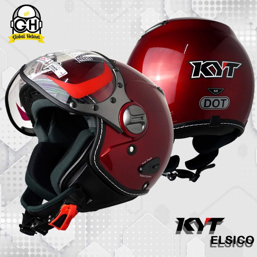HELM KYT ELSICO SOLID POLOS RED MAROON HELM RETRO KYT ANTI MALING READY ORIGINAL KYT