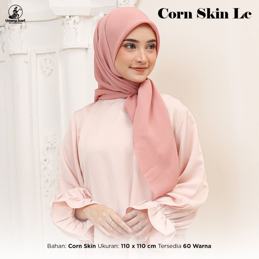 (PILIH WARNA) Kerudung Segiempat CORN SKIN LASERCUT  Logo UM  POUCH 110 x110cm