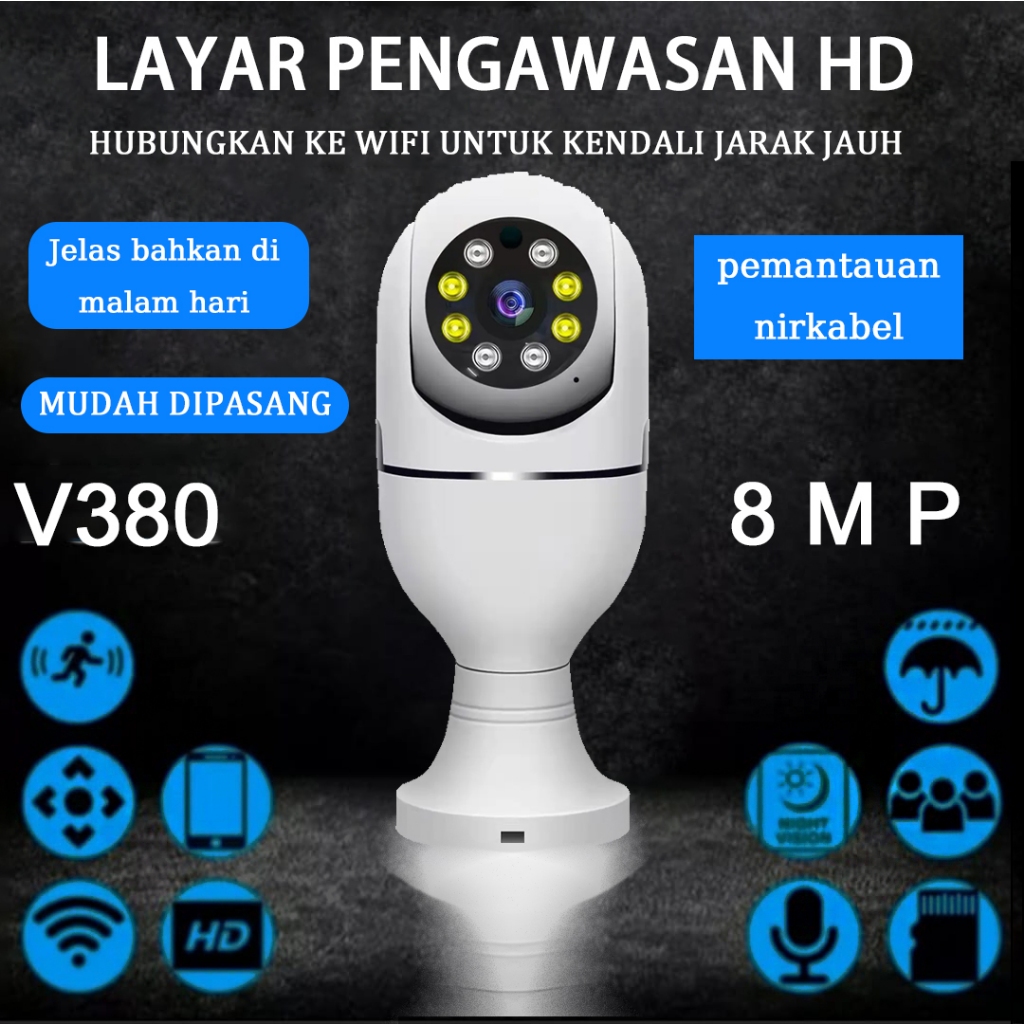 CCTV Lampu V380 Pro 8MP Kamera CCTV Wifi Lampu CCTV 360 PTZ Panoramic IP Camera CCT IP CAMERA CCTV B