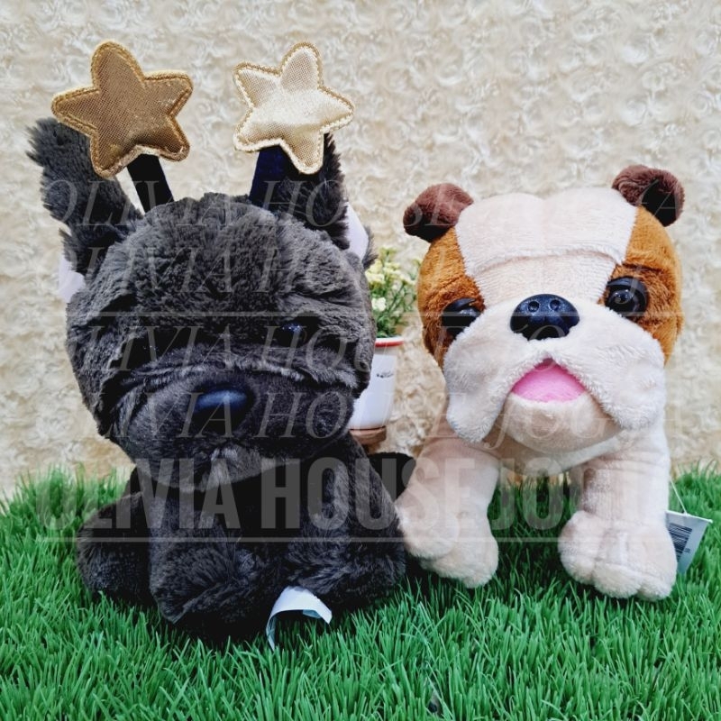 Boneka Anjing Bulldog Bando Bintang Boneka Doggy Boneka Anjing Kalung Lonceng