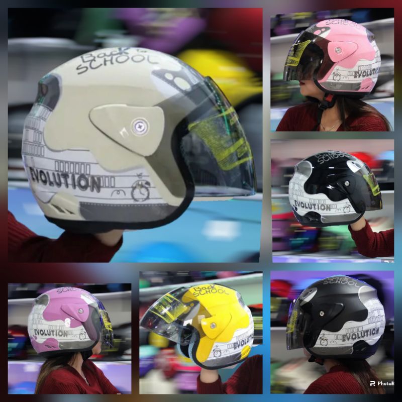 HELM EVO EVOLUTION DEWASA MOTIF BACK TO SCHOL MIRIP DENGAN GM EVOLUTION SERIES HALF FACE TERMURAH MU