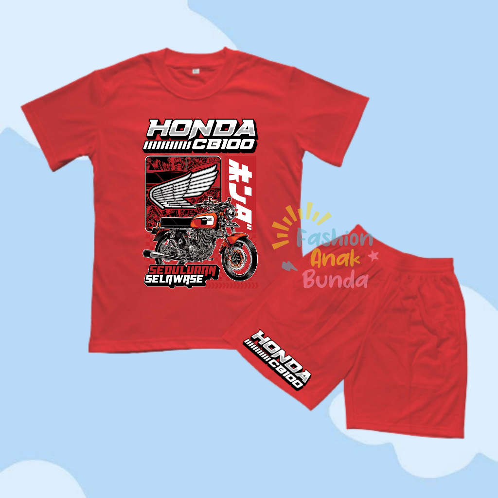 Setelan Baju Kaos Celana Anak Motif Motor Classic Honda CB100 Terbaru FREE NAMA
