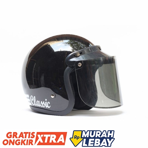 Helm Bogo Classic Hitam Glossy Polos SNI Pria/Wanita Helm Termurah