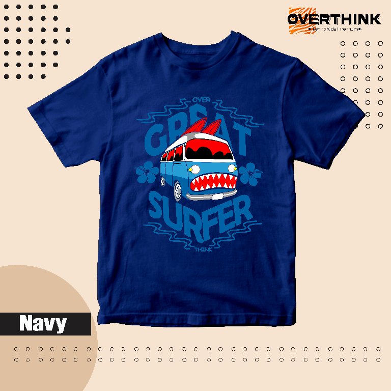 T-shirt OVERTHINK Karakter Surfing Mobil Monster - kaos distro premium anak umur 1-6 tahun - unisex 