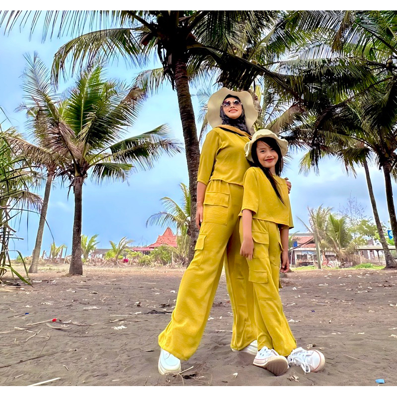 	 One set CARGO IBU DAN ANAK 2-12 TAHUN GEMPI BAHAN CRINCLE AIRFLOW Setelan	