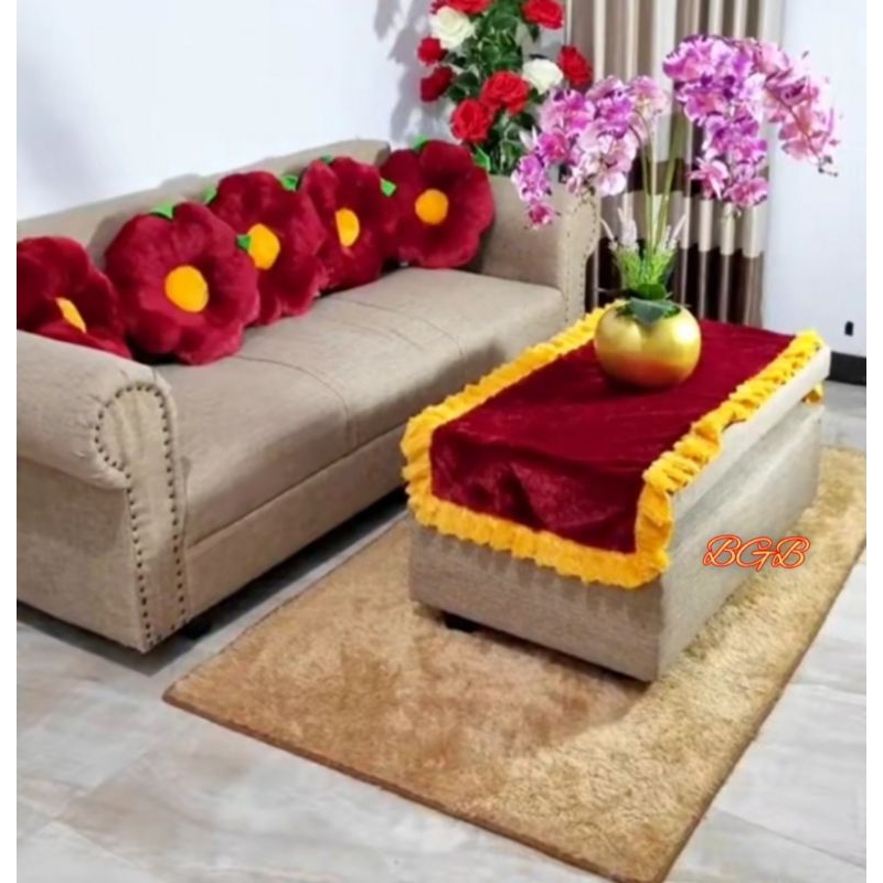 Taplak Meja Bulu Rempel Ruang Tamu Premium Lembut dan Cantik