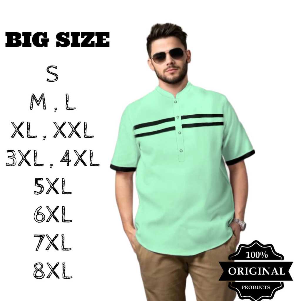 Baju koko pria dewasa terbaru warna mint/sage denim bahan katun toyobo premium big size