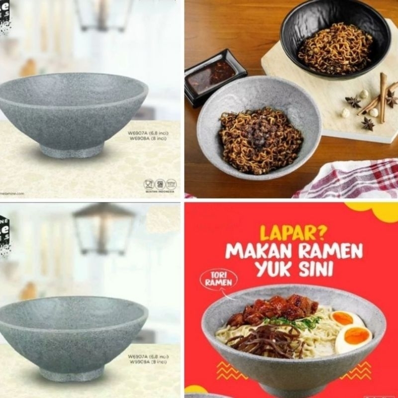 Grosir Melamin W6907A Mangkok Ramen  relief Melamin 7 Inch motif stone golden dragon