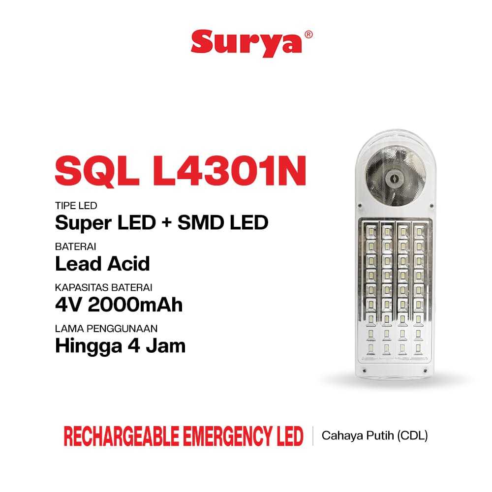 SURYA EMERGENCY SQL-L4301N / LAMPU EMERGENCY SURYA SQL L4301N