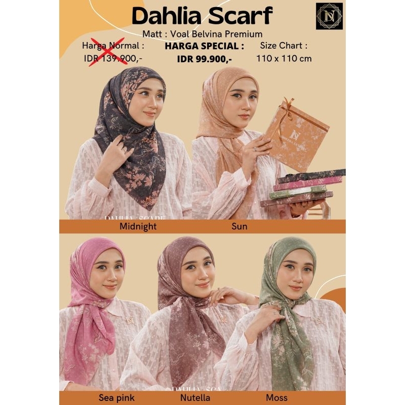 Spesial price hijab jilbab kerudung segi empat DAHLIA SCARF original Nadhera luxury