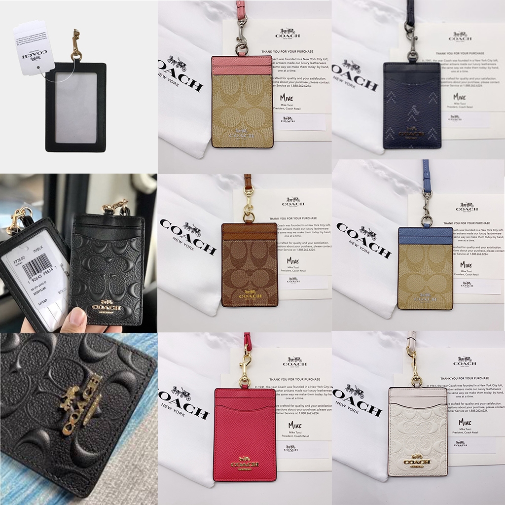 

NEW!! Coach Lanyard ID Card Holder Embossed Metal LOGO Kulit U.S. Original import Work Card Name Tag Holder