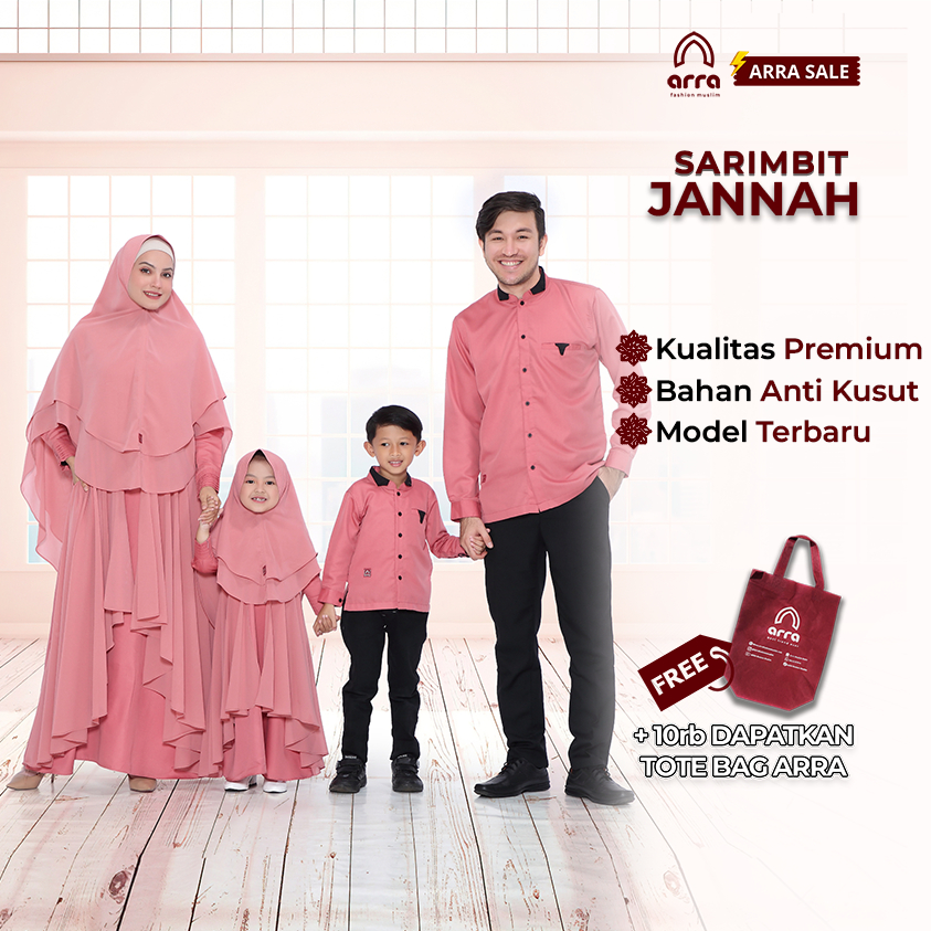 ARRA - Sarimbit Jannah Fashion Muslim Keluarga (Koko, Gamis, Kerudung) Gamis Couple Warna Peach