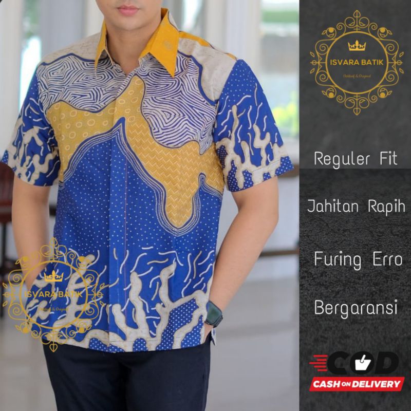 Batik lengan pendek pria mewah kemeja batik lengan panjang pendek AKAR BIRU kemeja batik pria mewah 