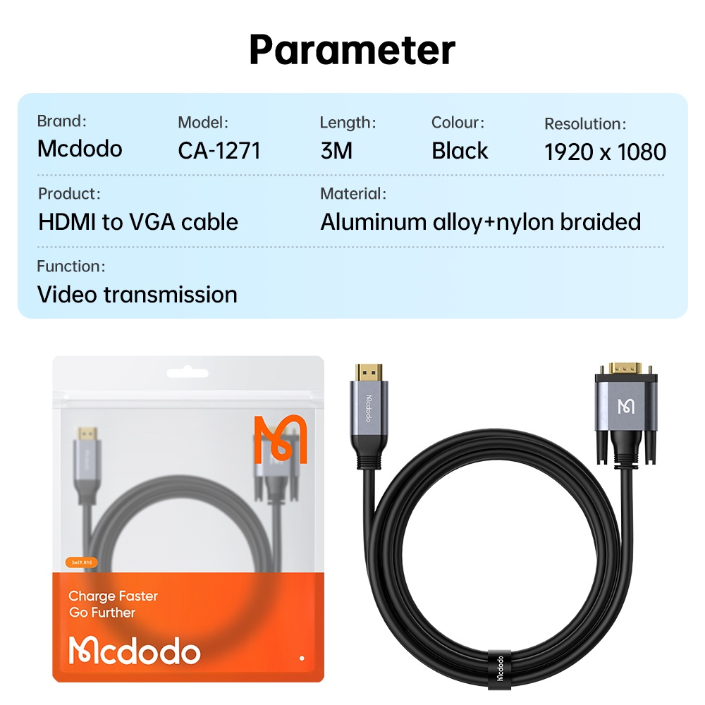 Mcdodo Ca-127 Kabel Hdmi To VGA / Hdmi to Hdmi / VGA to VGA Hd 4k 8k Display Cable Converter Audio Video Ps4 Pc Laptop Komputer Sambungan Layar Monitor Premium Nylon Braided-6