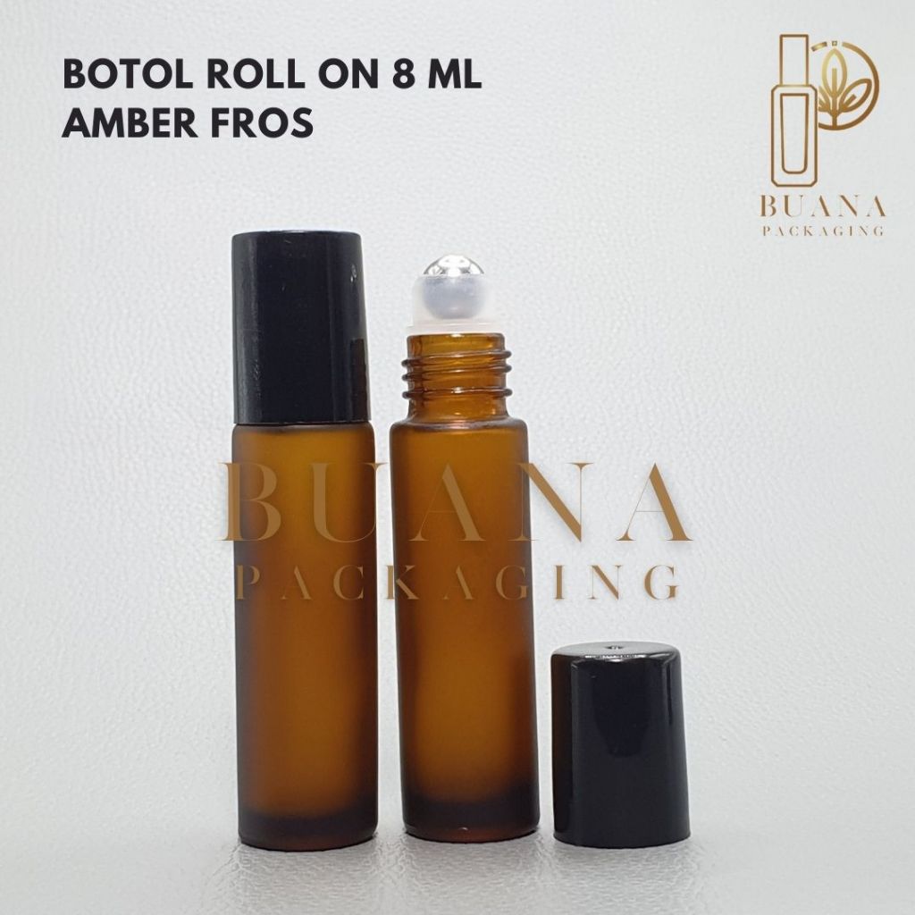 Botol Roll On 8 ml Amber Frossted Tutup Plastik Hitam Bola Stainles / Botol Roll On / Botol Kaca / P