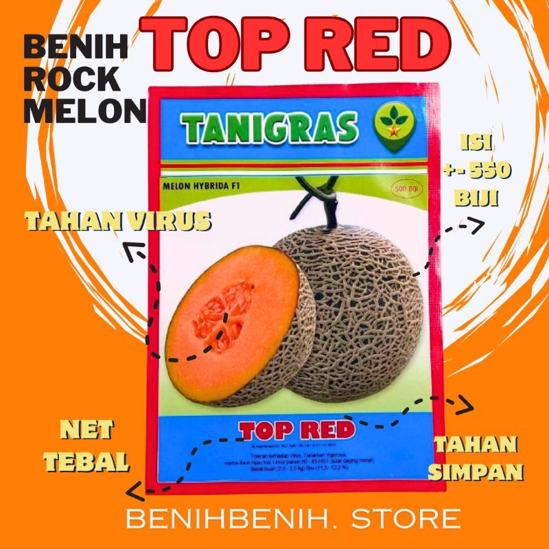 Benih Melon TOP RED Tanigrass isi +-500 biji / Benih Rock Melon TOP RED +- 500 Biji Toleran Virus