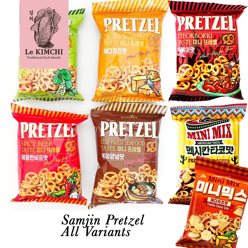 

Samjin Pretzel Cheddar Cheese Wasabi Seafood Spicy Beef 85g Korean Snack Korea Cemilan Pretzel Mini Mix