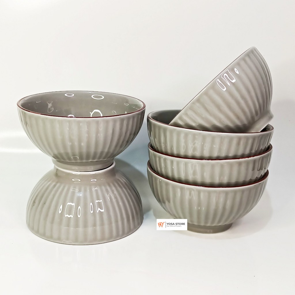 Mangkok Keramik Ramekin Bakso Mie Ayam Warna Abu2 6 Inch 6 Pcs