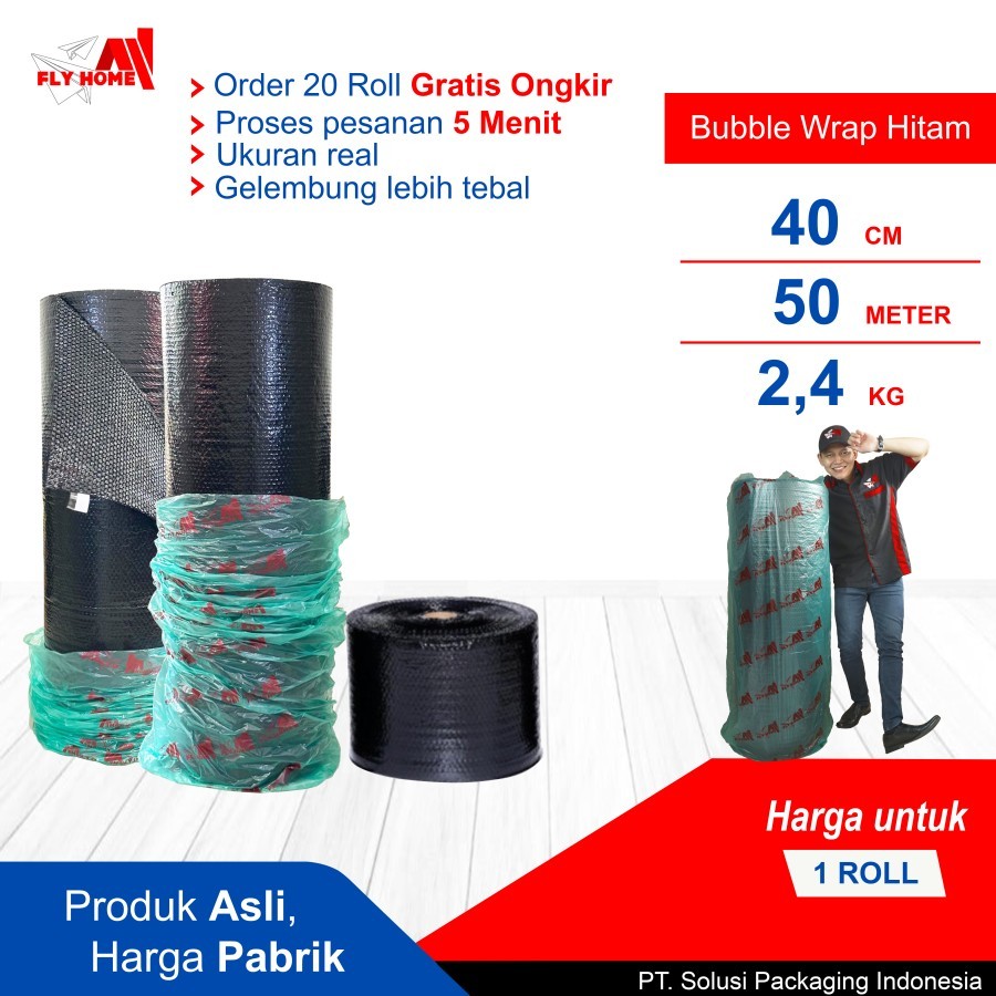 

FLYHOME Bubble wrap hitam 40cm potongan 2,4kg 1 roll hitam 40x50meter