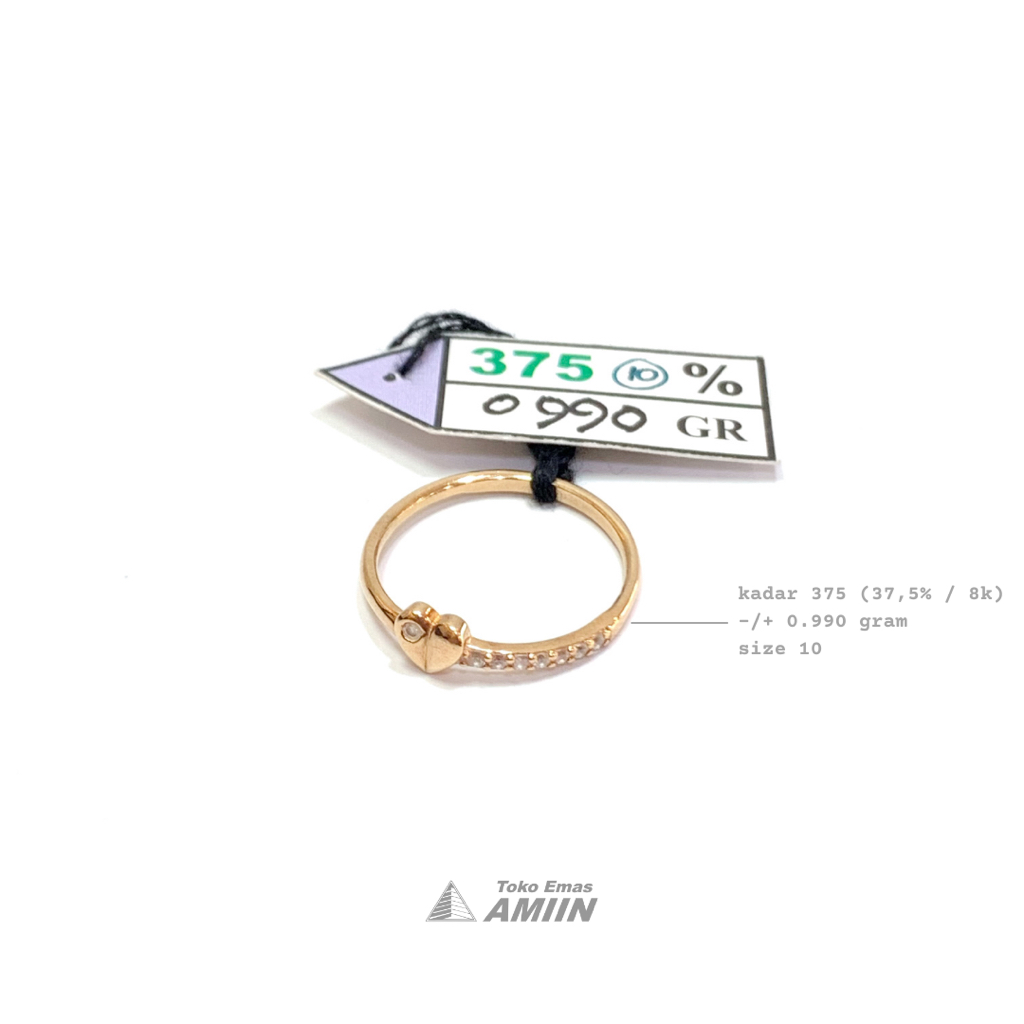 Toko Emas Amiin Cincin Emas Asli UBS Kadar 375 (37,5% / 8K) 0.990 Gram - Millie Molly Love Listring 