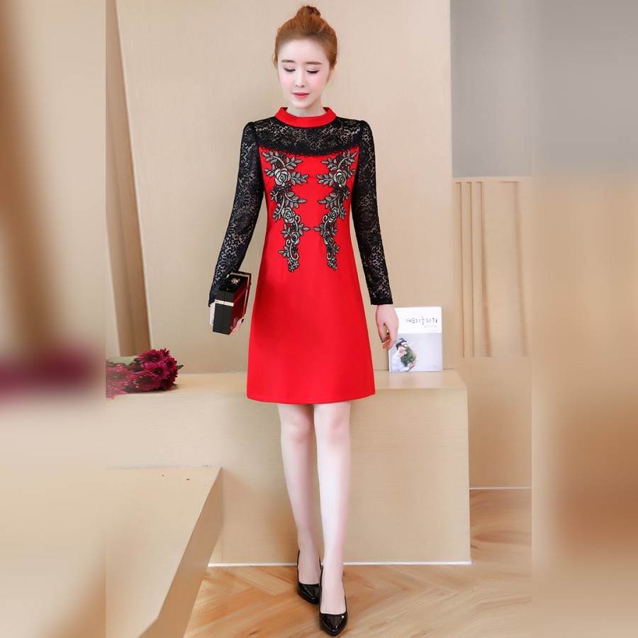 Dress Gaun Pesta Wanita Party IMPORT Cheongsam kerah bulat