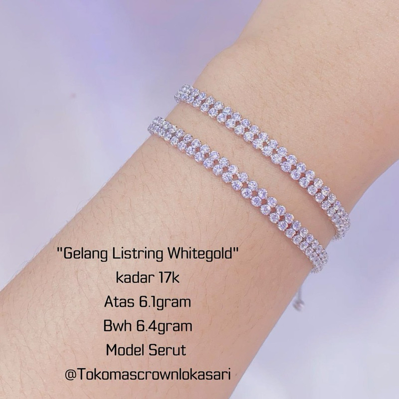 GELANG LISTRING MATA SERUT WHITEGOLD EMAS ASLI 17K