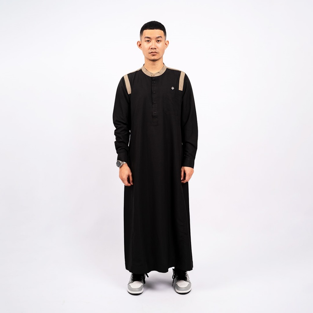 Hisyam Gamis Thobe Pria Lengan Panjang Hizam