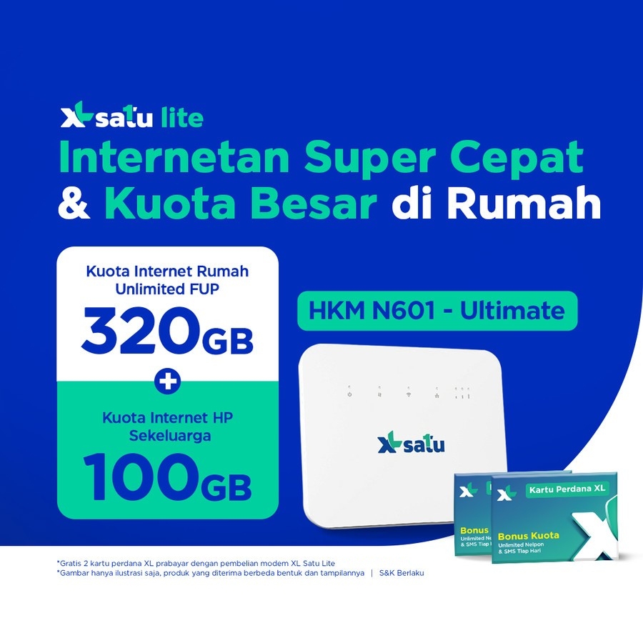 Modem Wifi 4G LTE HKM N601 -  Internet Rumah Unlimited 320GB + Kuota HP 100GB - XL SATU Lite Ultimat