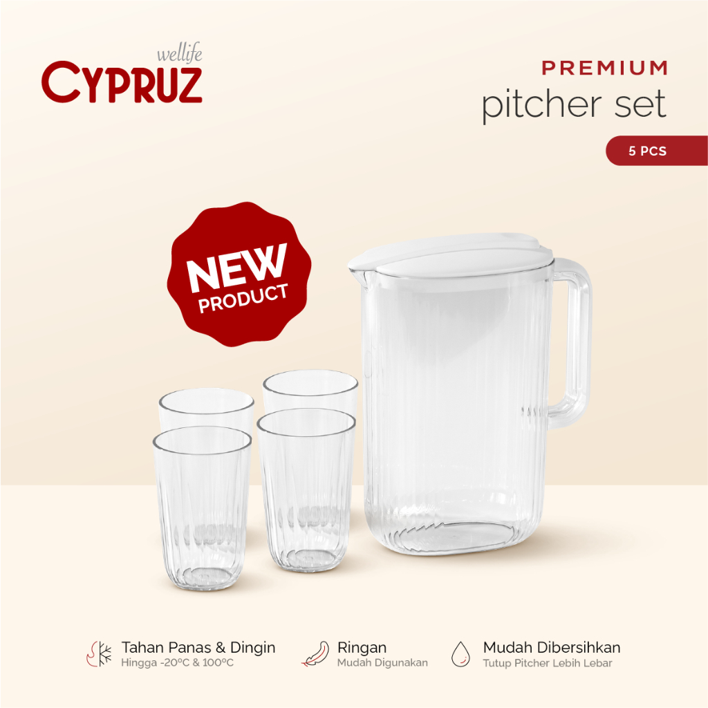 Cypruz Set Pitcher Plastik Dan Gelas 4 pcs Premium Set Pitcher