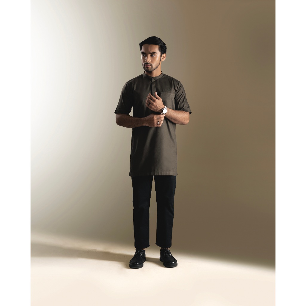 Gerai Hawa - Attar Dark Olive Baju Pria Model Kurta Lengan Pendek Daily & Premium