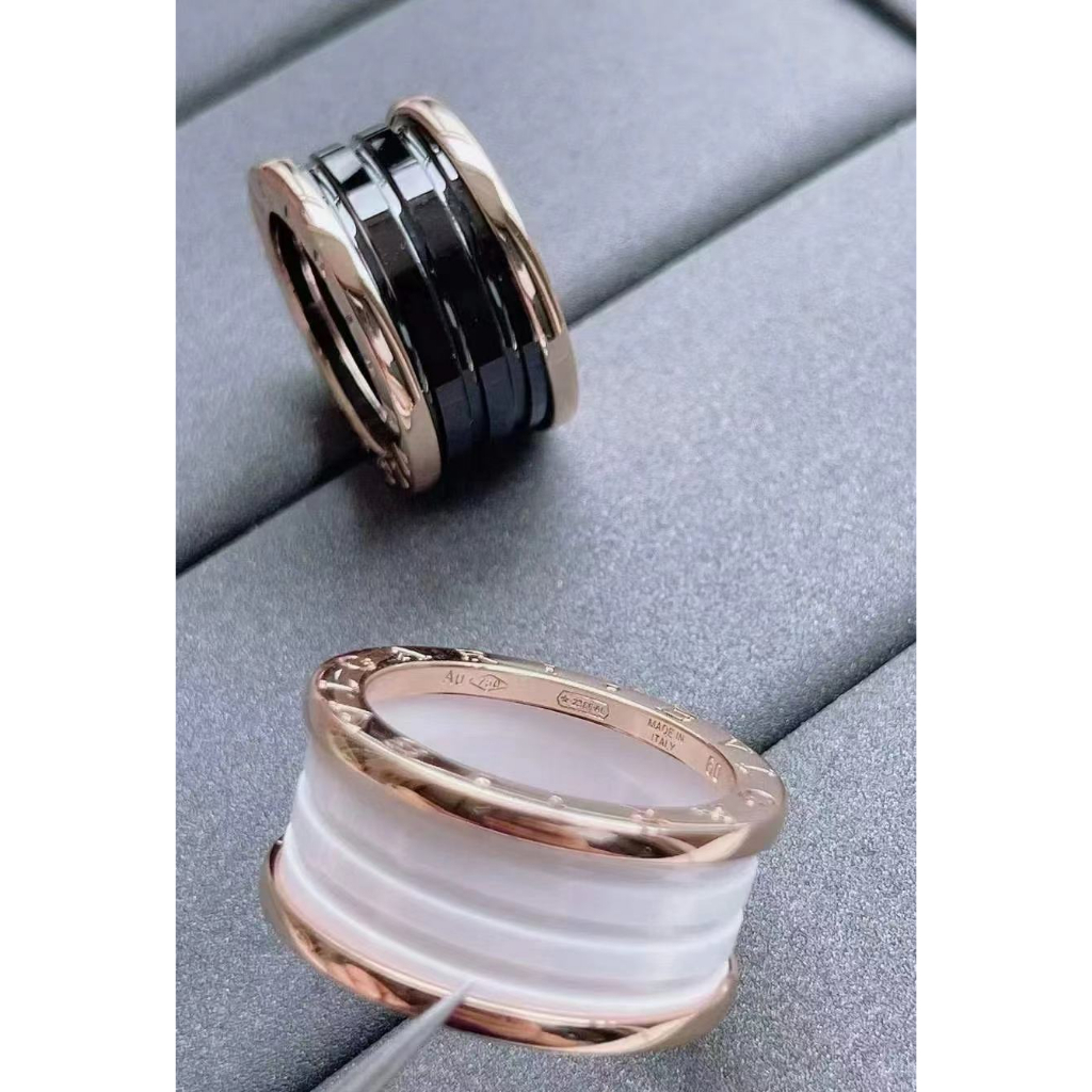 17k emas asli 2.3gram】BVG cincin keramik hitam dan putih 17K cincin emas pasangan bunga bunga cincin pernikahan
