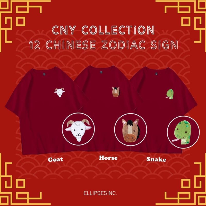 Kaos  Imlek CNY Sincia Merah Keluarga Mama Papa Baby Anak Kids 12 Chinese Zodiac Shio | Kaos Imlek K