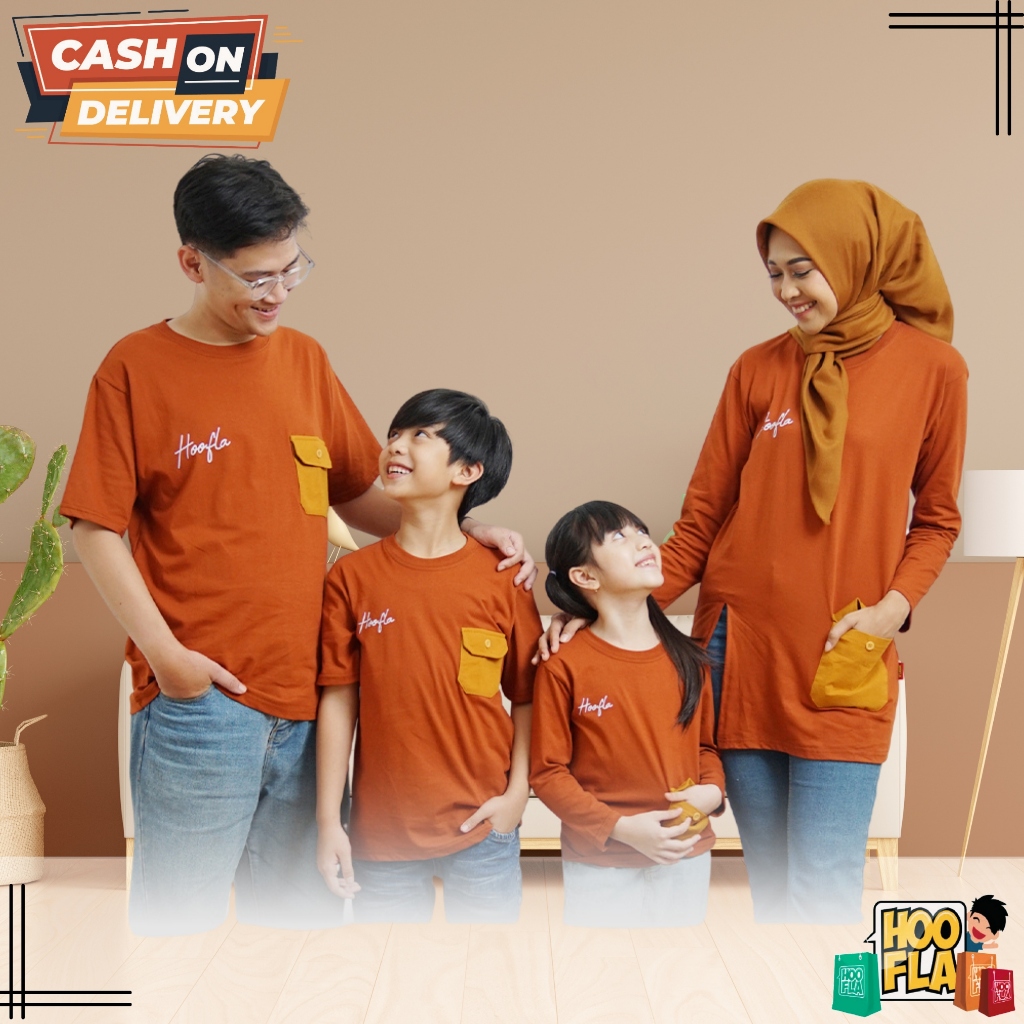 Baju Kaos Couple Seragam Sarimbit Keluarga Ayah Ibu Anak Lukita Series Orange