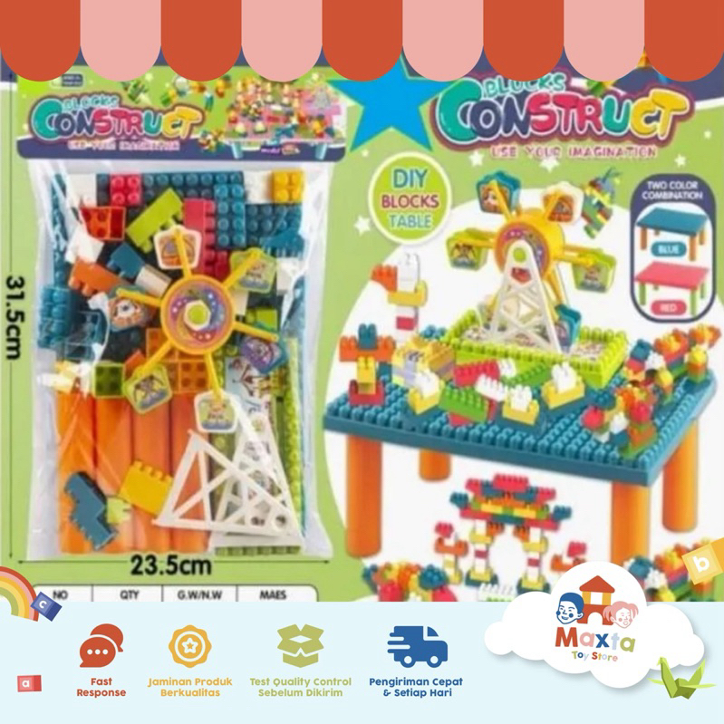 Mainan Anak DIY Table Blocks + Bianglala / Meja Brick Blocks Construct