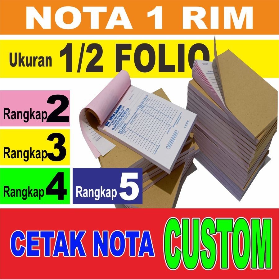 

Cetak Nota 1/2 FOLIO/A5 1 rim custom - SATU WARNA (BW)