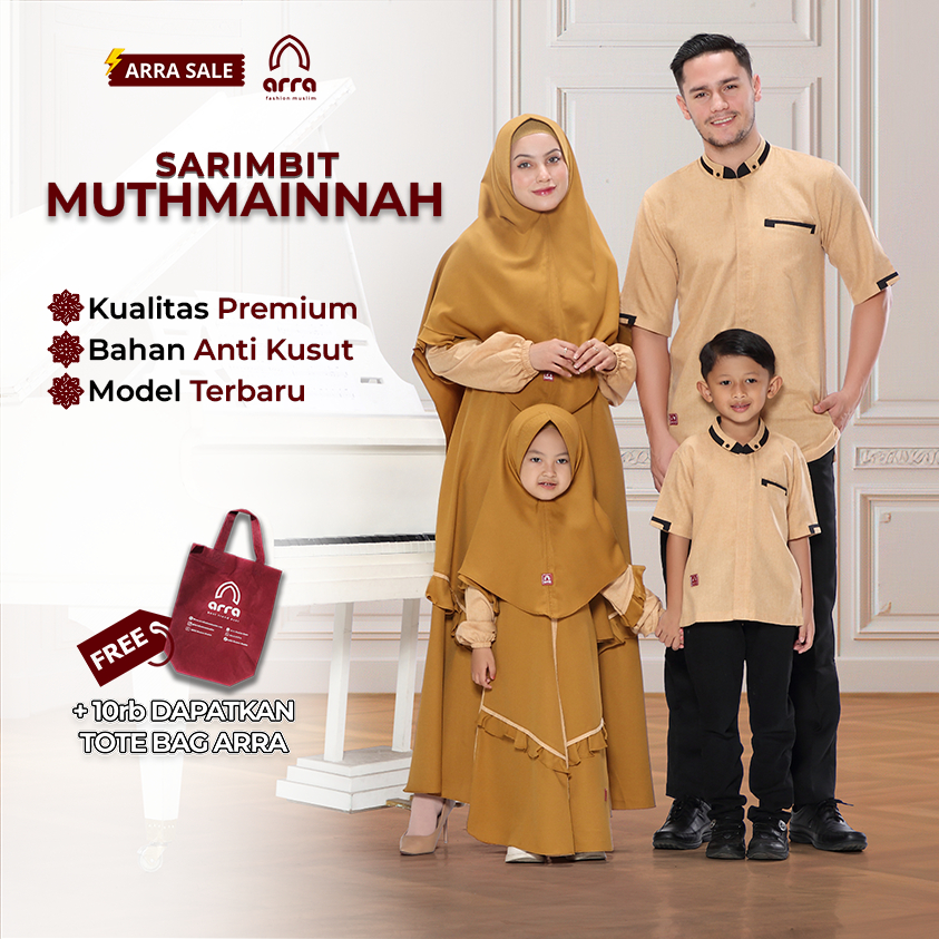 ARRA - Sarimbit Muthmainnah Fashion Muslim Keluarga (Koko, Gamis, Kerudung) Warna Kuning Mustard
