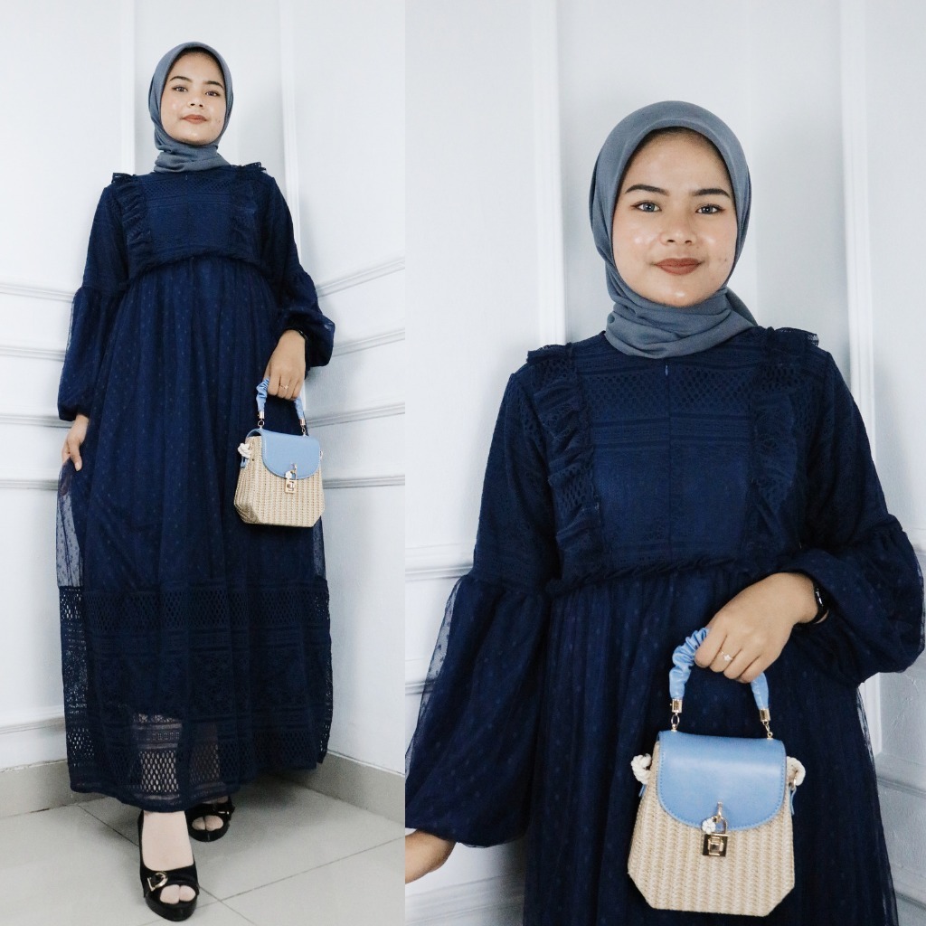 Baju Gamis Wanita Malika Dress BO Busui Bahan Brukat Malika M L XL XXL Baju Gamis Wanita Jumbo Pesta