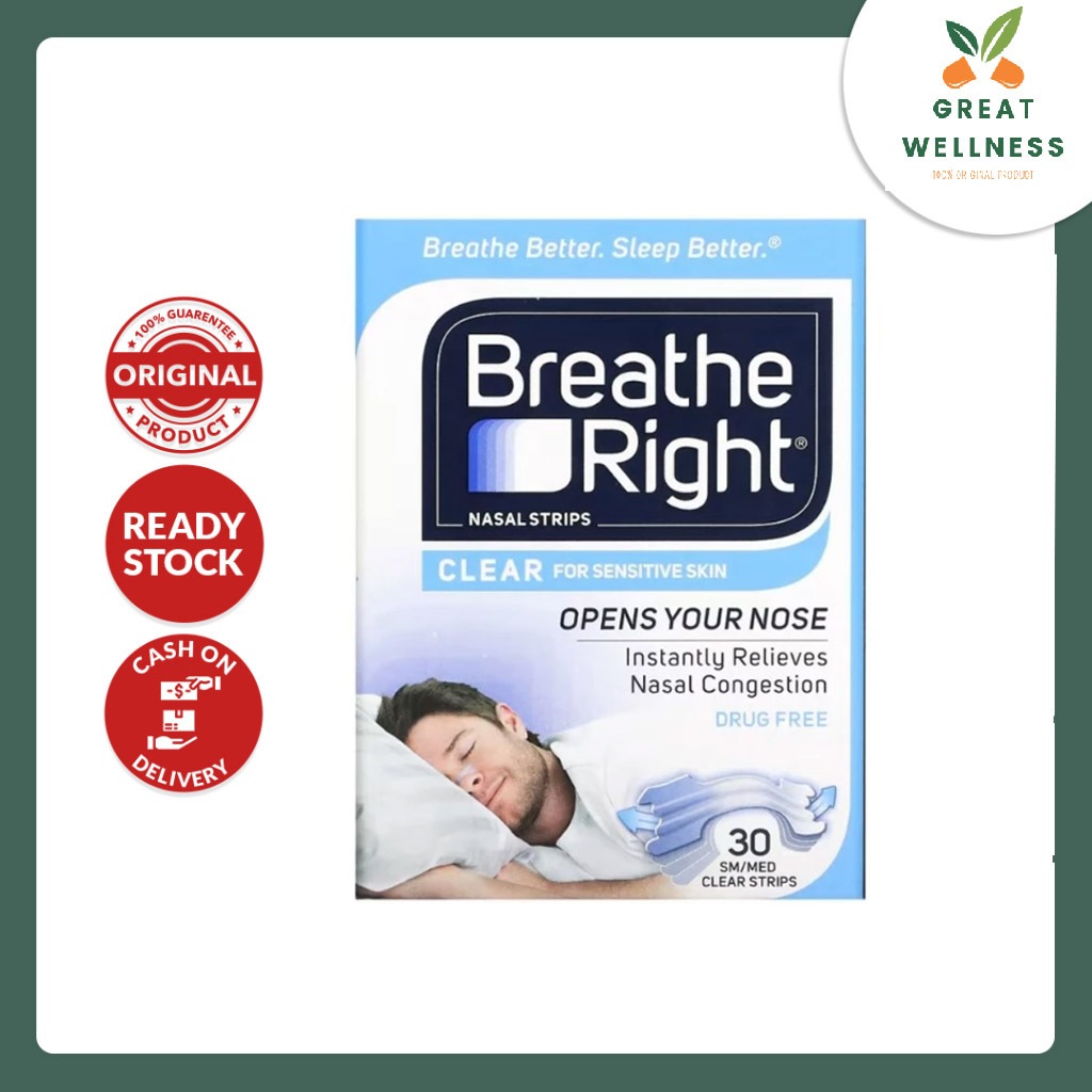 (BISA COD) Breathe Right Nasal Strip Clear 30 S/M Strips Pelega Hidung ORI USA