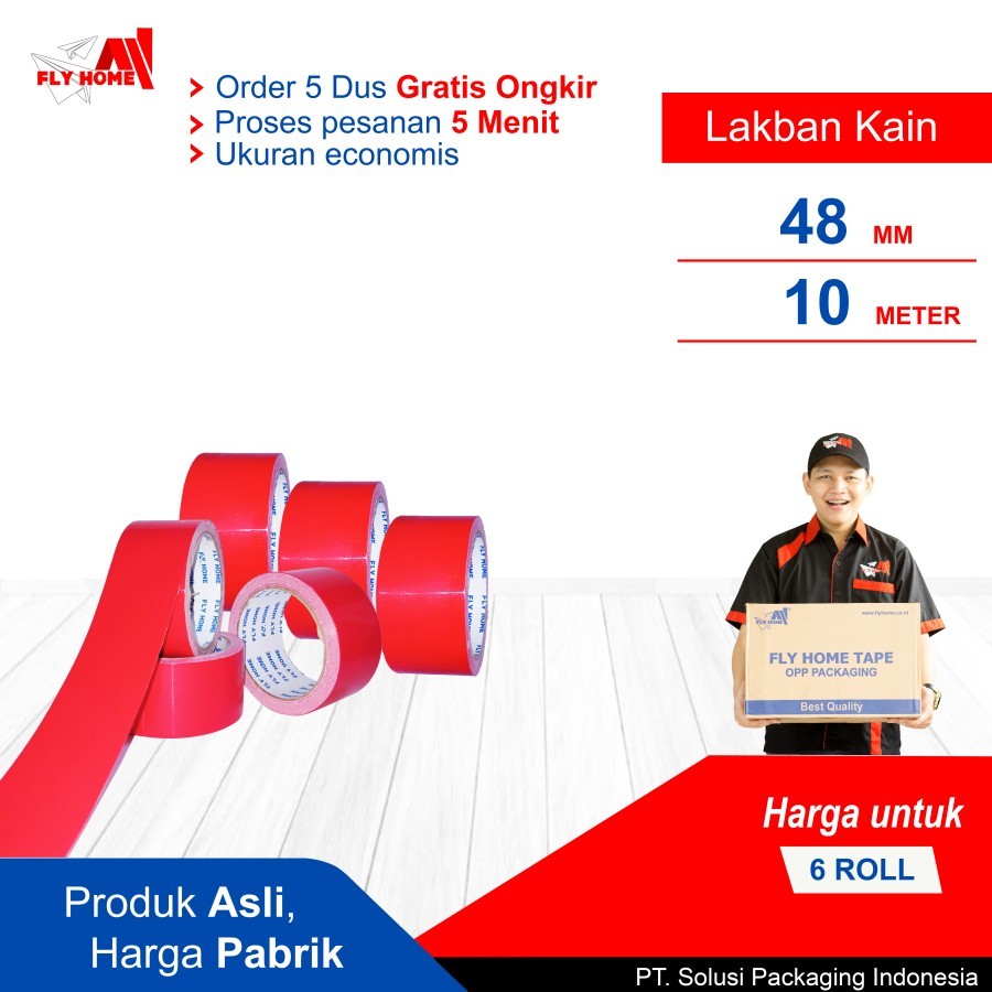 

FLYHOME Lakban jilid/kain merah 10 meter 48mm x 10meter 6 roll cloth tape ukuran full