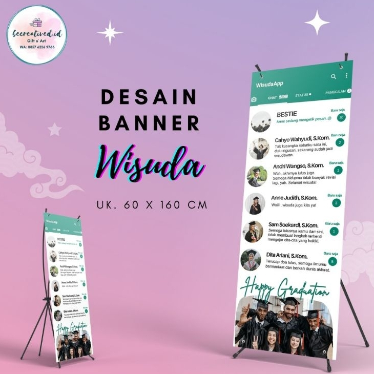 Banner Wisuda 60x160cm Model WA Ucapan Graduation