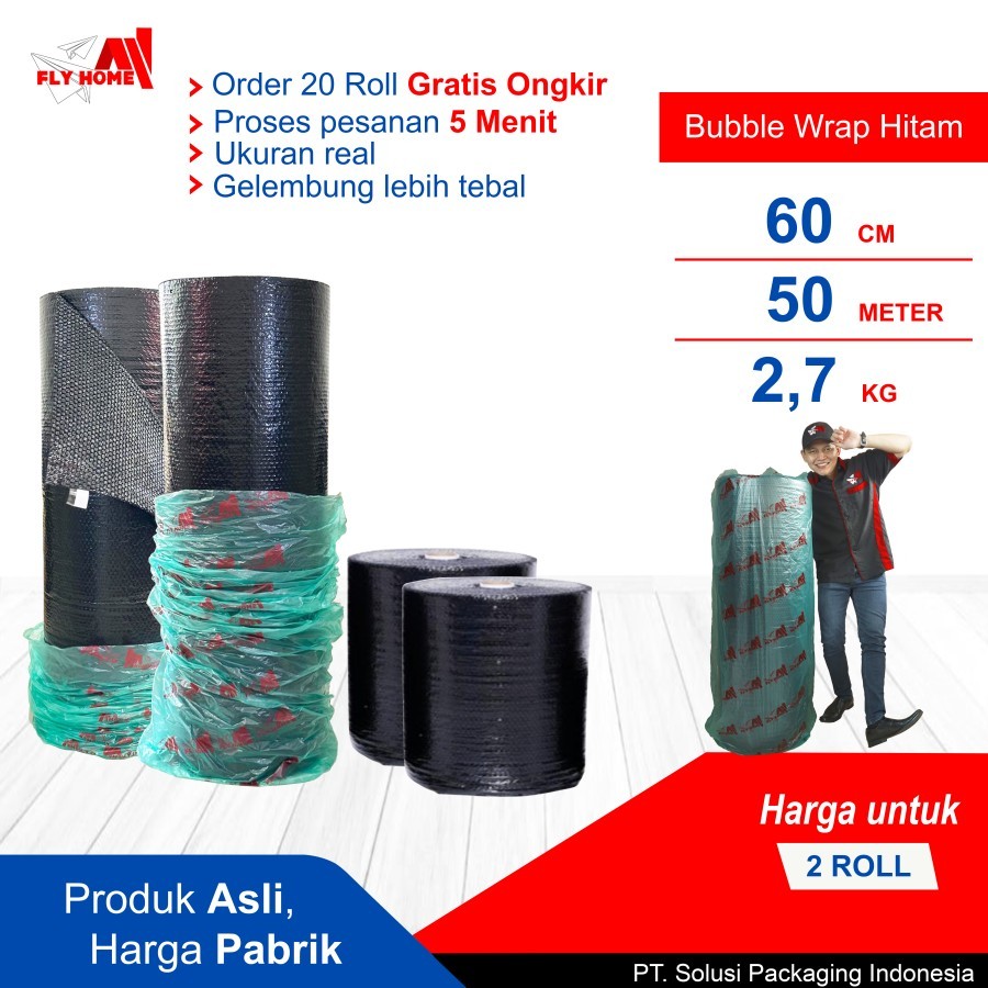 

FLYHOME Bubble wrap 60cm potongan 2,7kg hitam 2 roll hitam 60x50meter